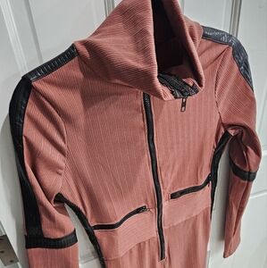 Blush Ribbed Jacket with Black pleather Accents